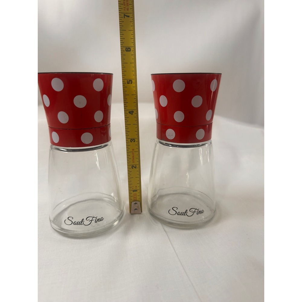 Soul Fine Red White Polka Dot Salt and Pepper Grinder Set Glass Manual Mills 5" - Picture 9 of 9
